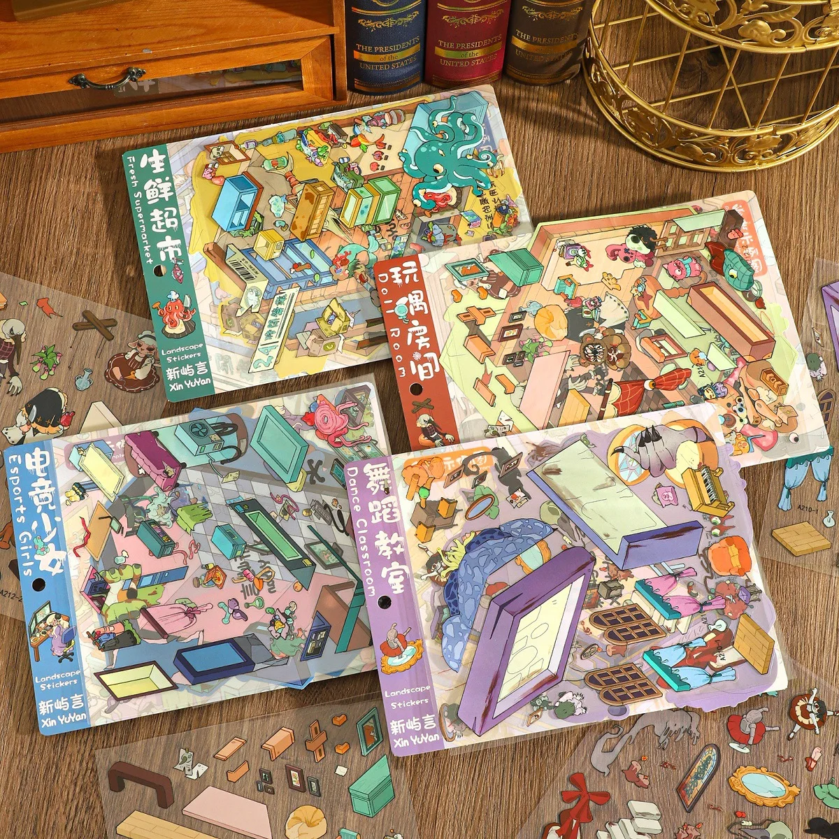 

Kawaii 3D Cartoon Esports Girl Dance Classroom Miniature Scene Stickers Handmade DIY Pocket House Stacking Scrapbook Stickers