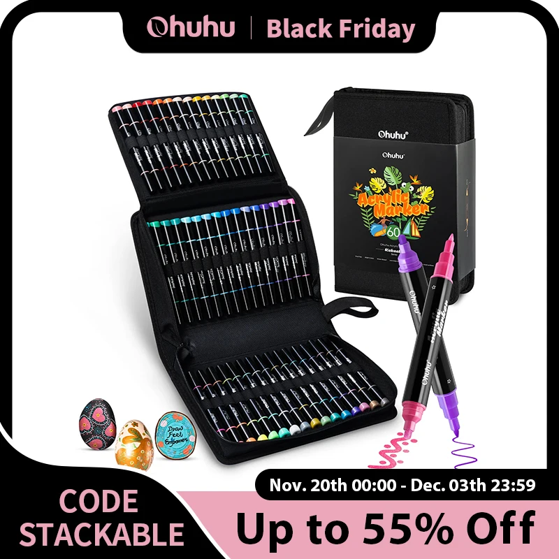 

Ohuhu Acrylic Paint Markers Dual Tips Metallic Acrylic Markers High Opacity Paint Pens Waterproof Lightfast Art Painting Kakaako