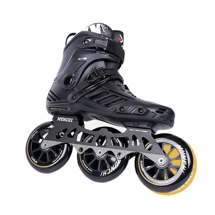 Patinação de velocidade preta para exterior, sapatos de patins, populares em 2024, 85A, 110mm * 3 Wheel