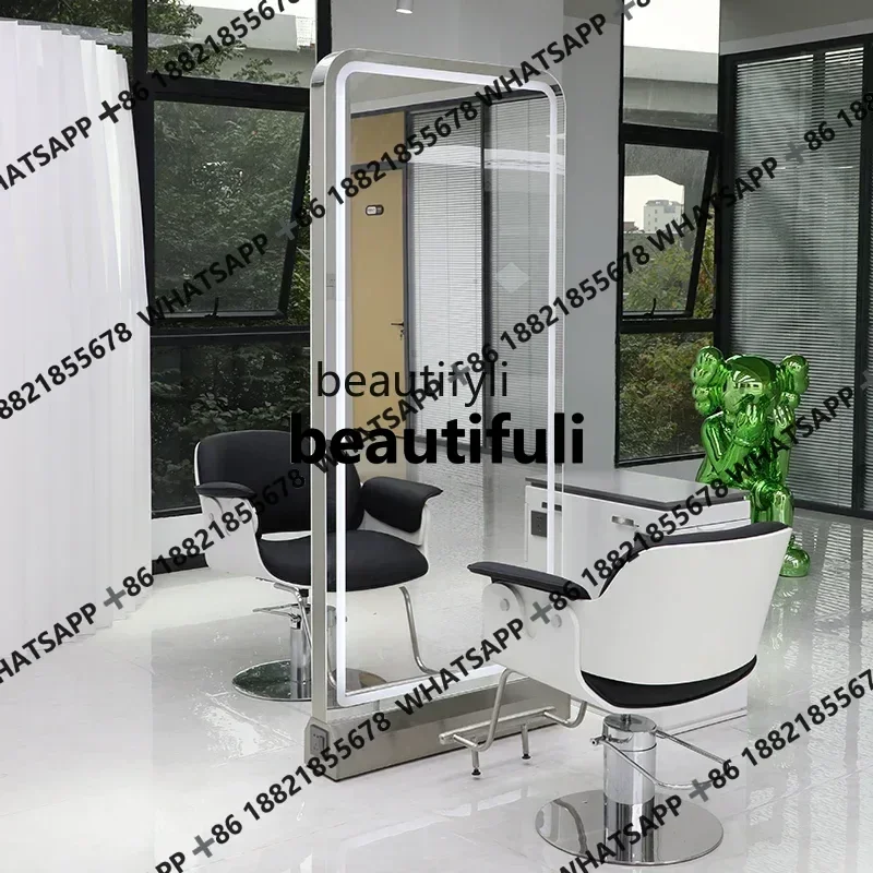 xx1Barber Shop Dressing Table Hair Salon Hair Salon Hot Dyeing Mirror Hair Cutting Single-Sided Floor Mirror with Light
