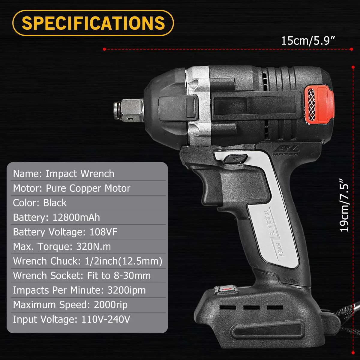 18V 800N.m Cordless Brushless Impact Wrench Stepless Speed Change Switch Adapted To 18V Makitas battery