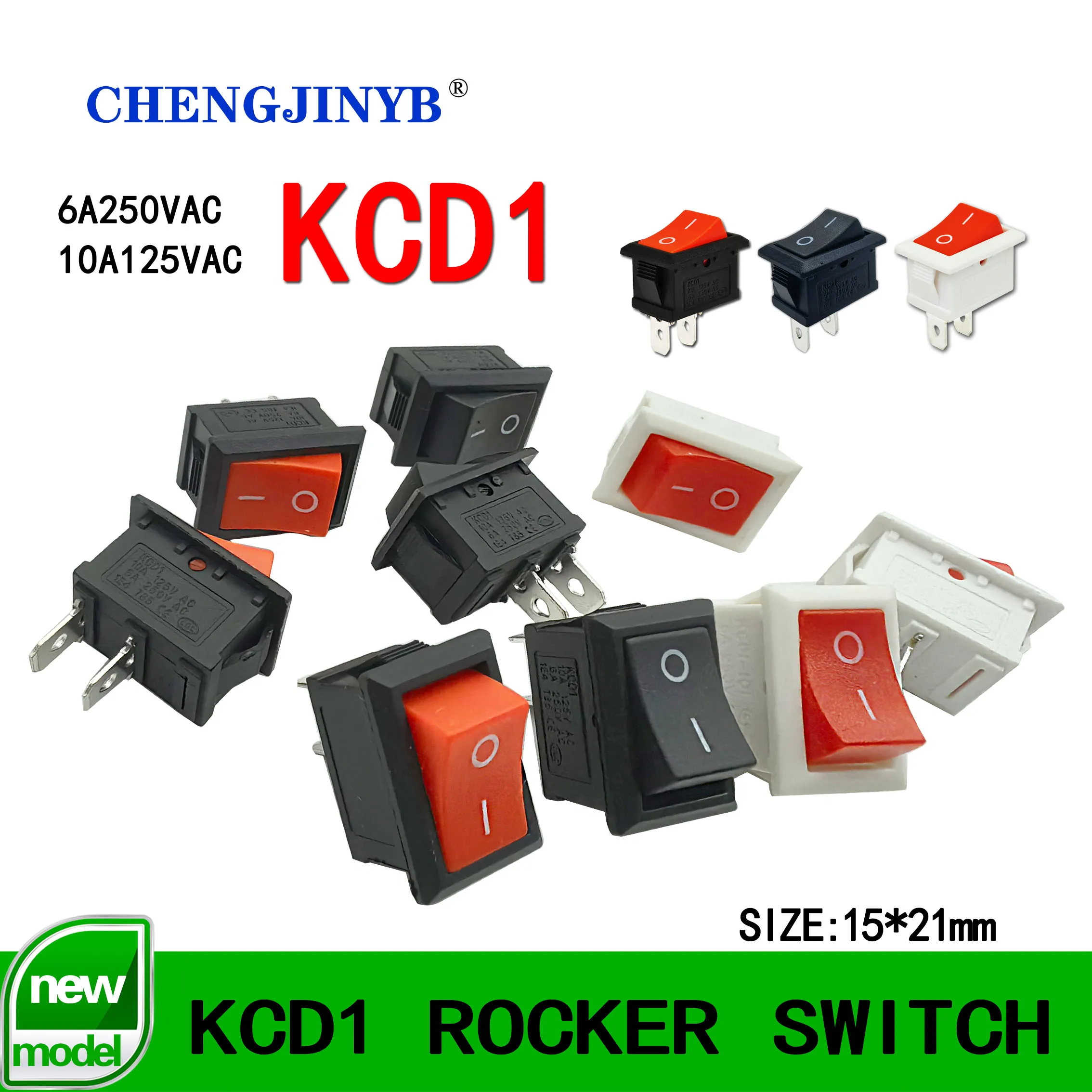KCD1 Rocker Switch Red Black White Colors 5 Pieces/Wholesale Suitable For Boats And Cars 6A250V/10A125V AC 2 Pins 2 Positions