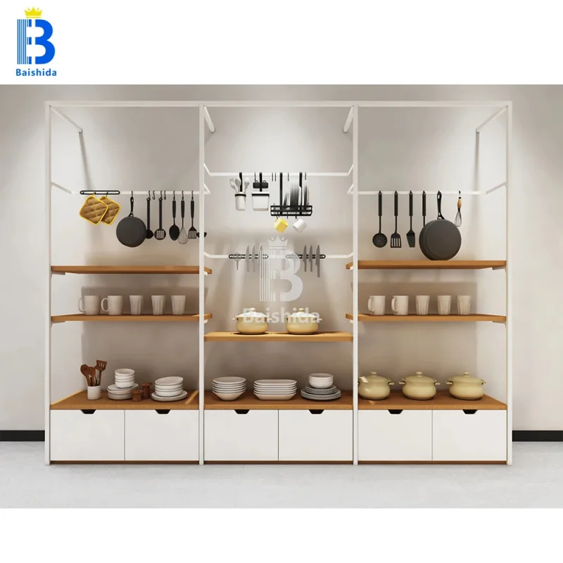 

custom.2026 New Open Kitchen Shelf Multi-functional Kitchen Utensil Storage Cabinet Wooden Multi-layer Storage Rack Home
