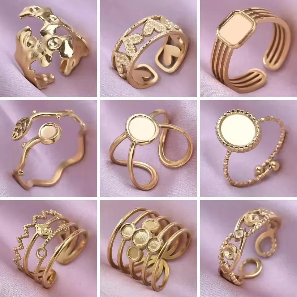Image of 6 teile/los Edelstahl DIY Einstellung Ringe Multi-schicht Einstellbare Offene Ringe Basen Schmuck Frauen Mädchen Jahrestag Party Geschenke
