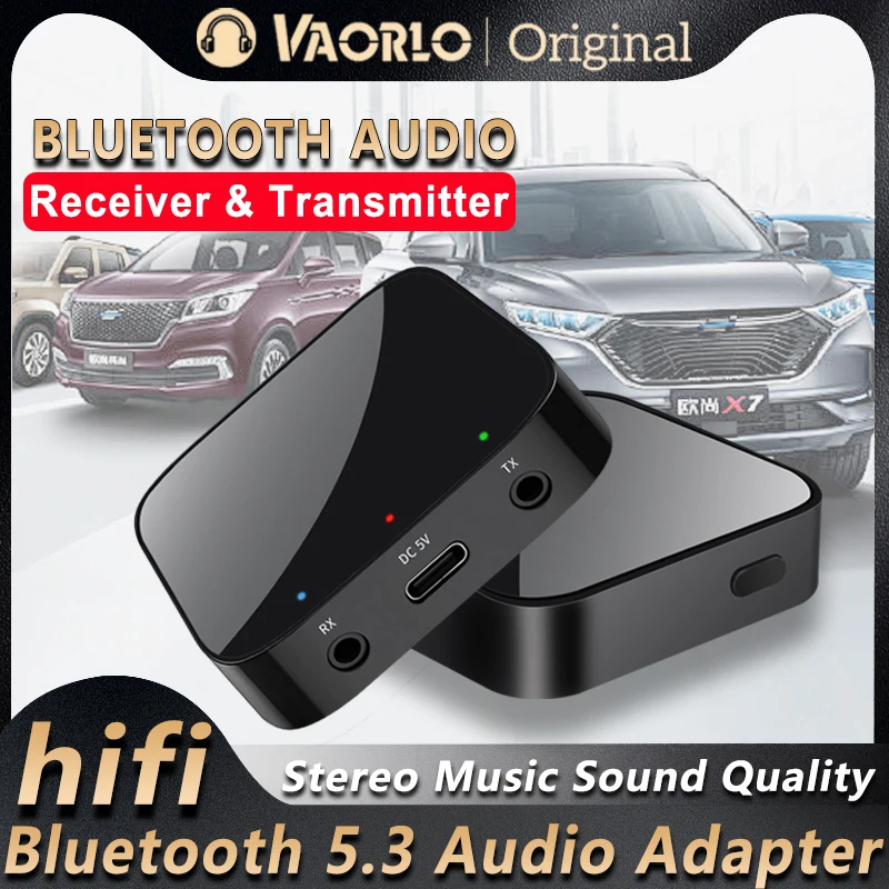 2in1 Bluetooth 5.3 Receiver Transmitter 3.5 mm AUX hifi Stereo Music Wireless Audio Adapter for Car Kit Speakers Headphones TV