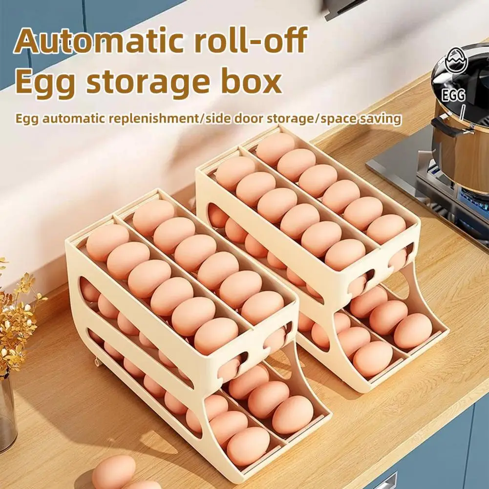 Compact Egg Holder Multi-layer Slide Egg Storage Box Capacity Refrigerator Organizer Automatic Rolling Ladder Style Egg Tray