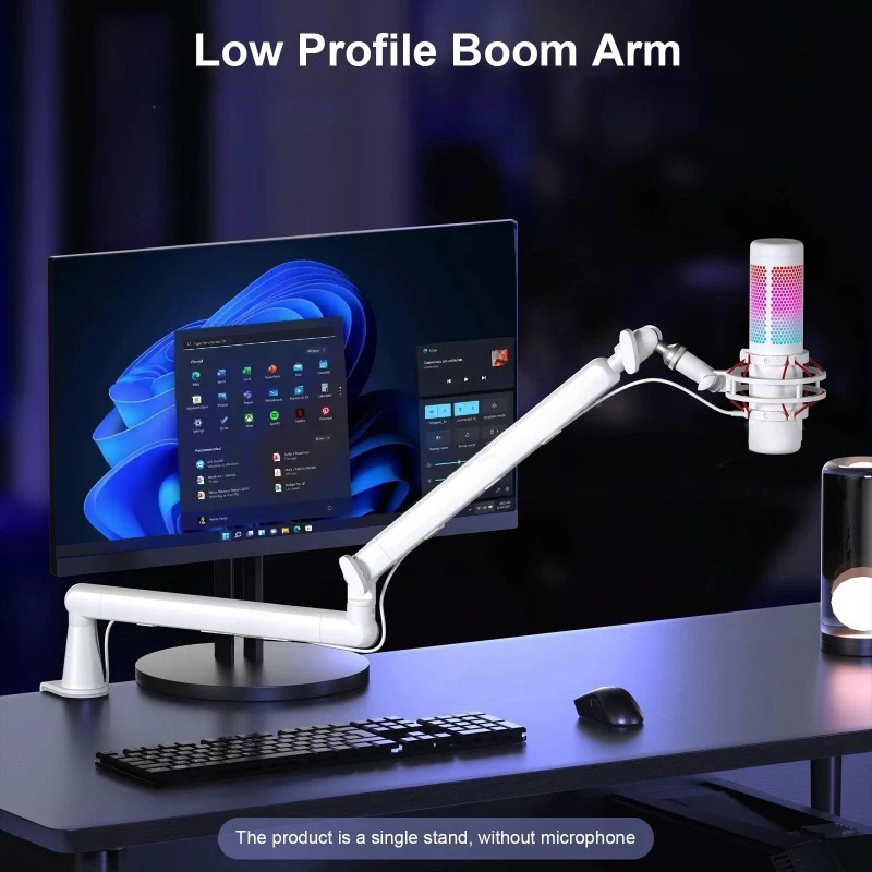 Microphone Boom Arm, Cable Management Low Profile Mic Stand 360° Rotatable Desk Mount for Fifine AM8 K669B Blue Yeti HyperX
