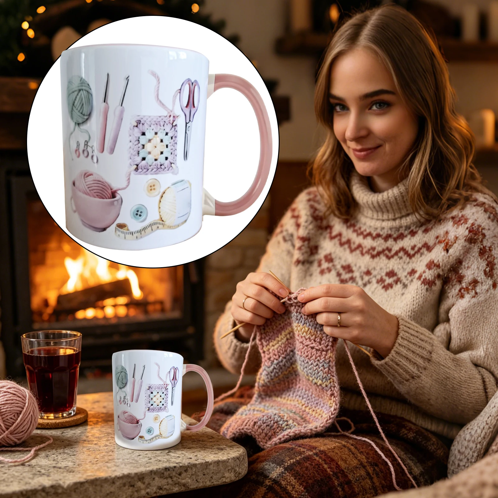 Funny Mugs for Women 330ml Crochet Aesthetic Non Slip Grip Aesthetic Coffee Mug Water Cup for Women Adults Yarn Lovers Home