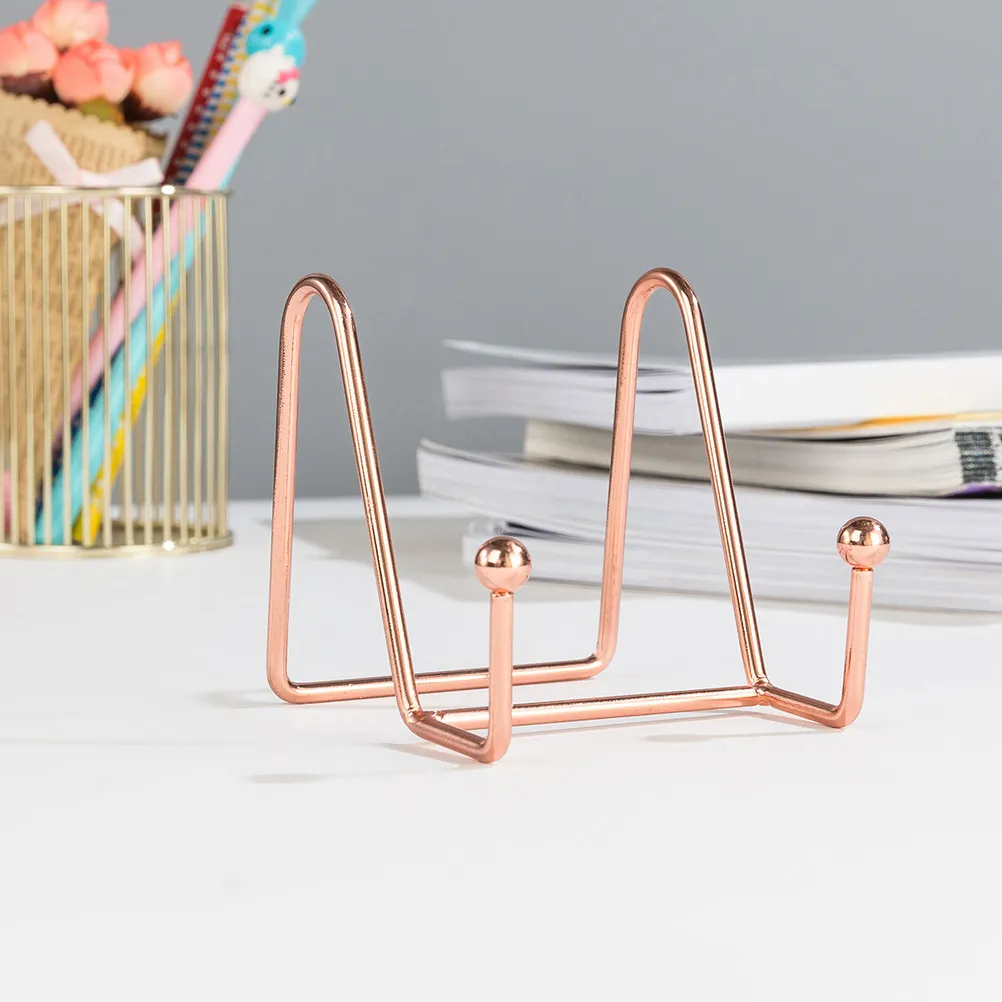 Sturdy Metal Picture Frame Holder Rack for Photos Cookbooks Decorative Plates Small Artwork Home Office Display Stand Rose Gold