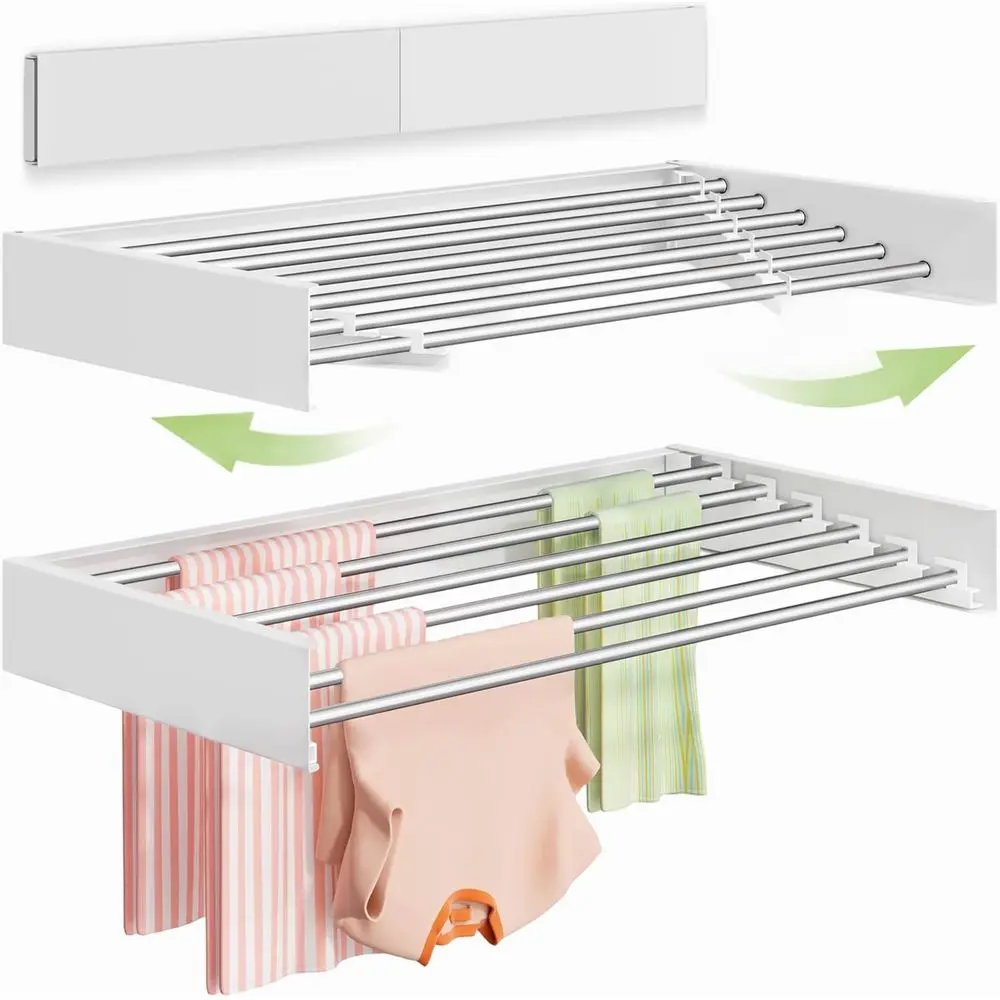 

Wall Mounted Clothes Drying Rack 40 inches, Collapsible Wall Mount Laundry Rack Indoor, Drying Rack Clothing, Hidden Space Saver