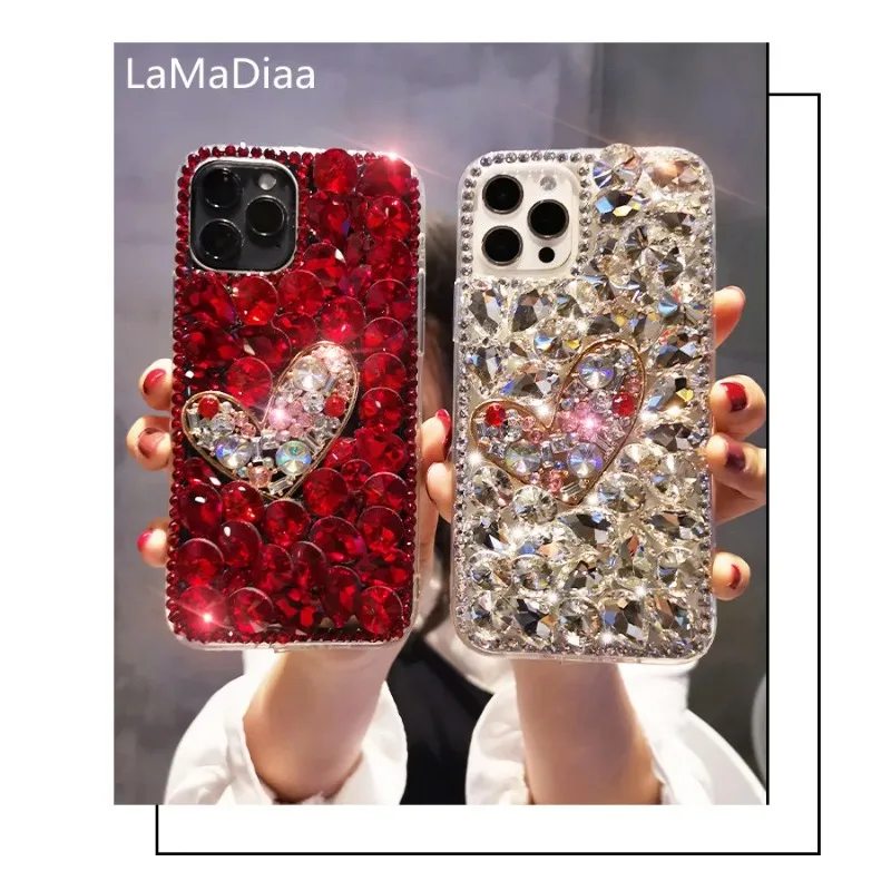 Luxury Color Bling Rhinestone Diamond Love Heart Phone Case, Cover for Huawei P40 P50 Pro Lite Mate20 30 40 Pro Lite