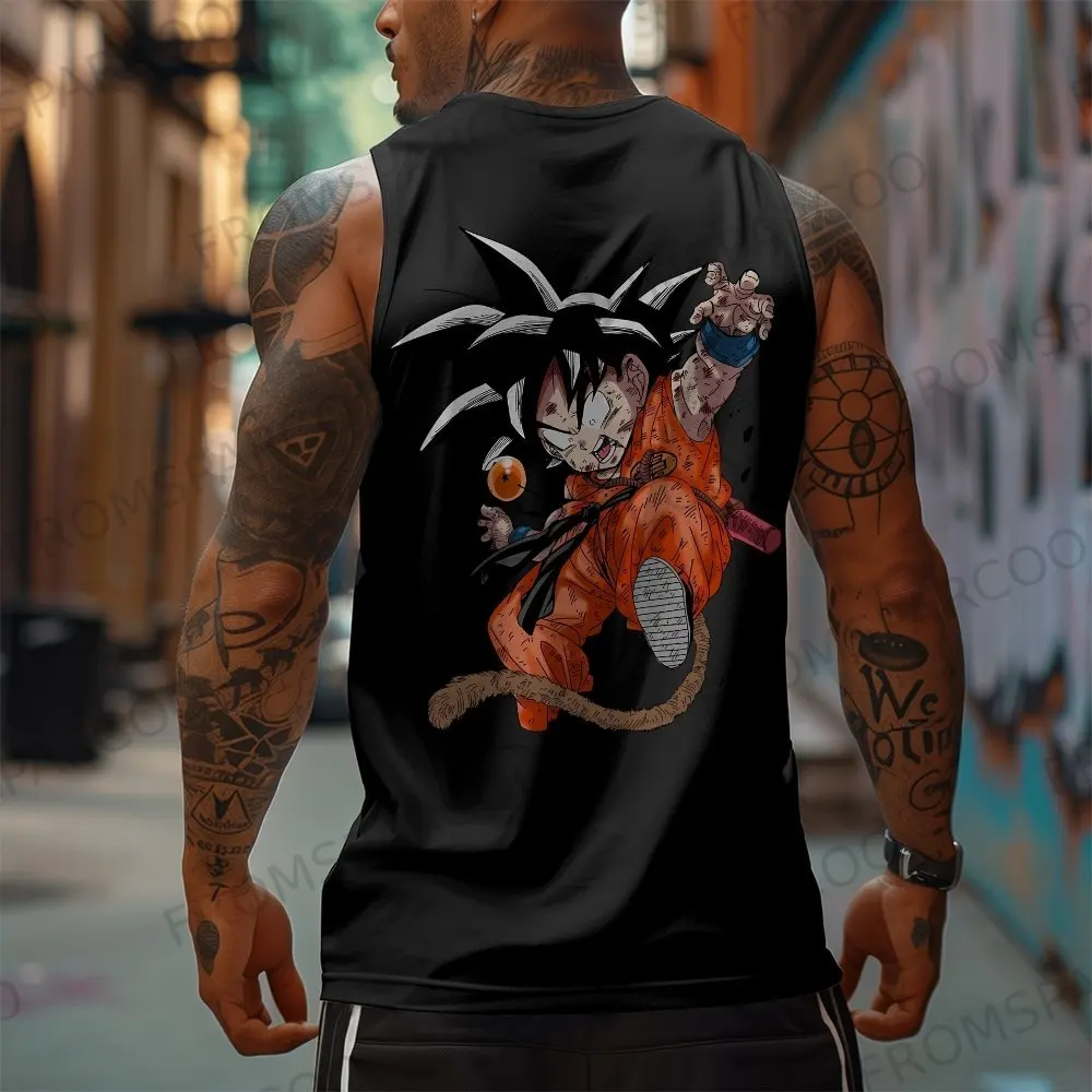 

Dragon Ball Anime Goku Peripheral Printed Pure Cotton Tank Top 2025 Gym Sportswear Casual Men Loose Summer Fashion Vest Top
