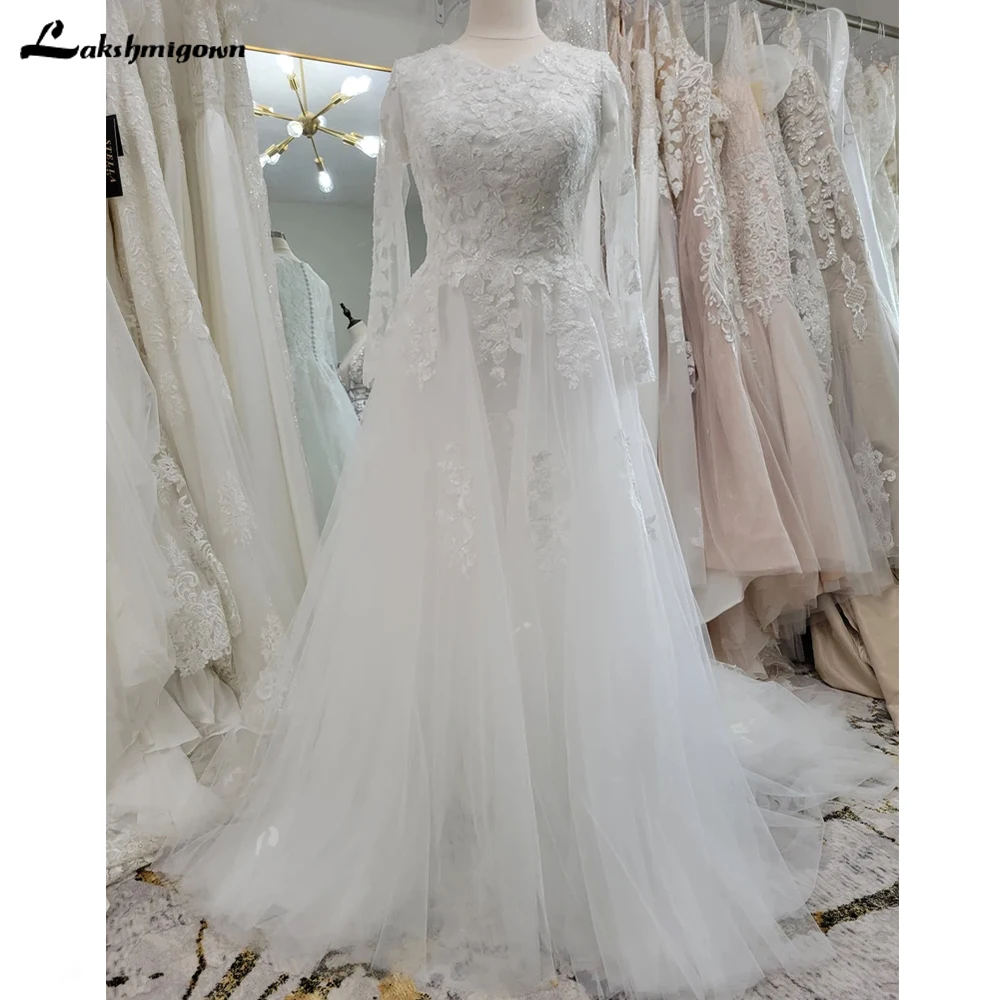 

Boho A-Line Wedding Dresses For Women 2023 Simple Long Lace sleeve Appliques Lace Wedding Gown Vestidos De Custom Made