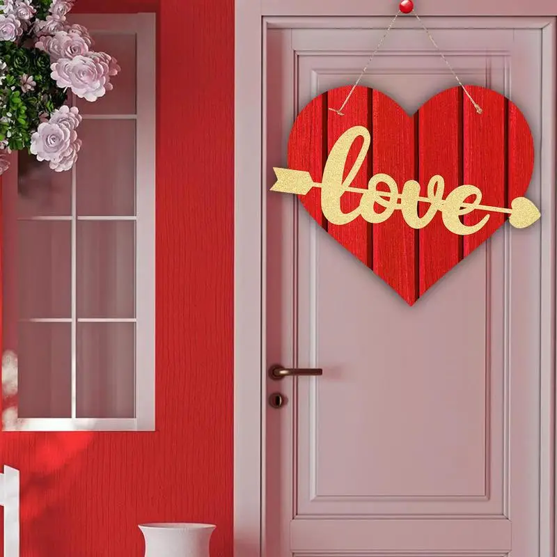 Valentine's Day Door Sign Red Heart Sign Rustic Love Wall Hangings Heart Welcome Sign Decorative Heart Door Hanger Paper Front