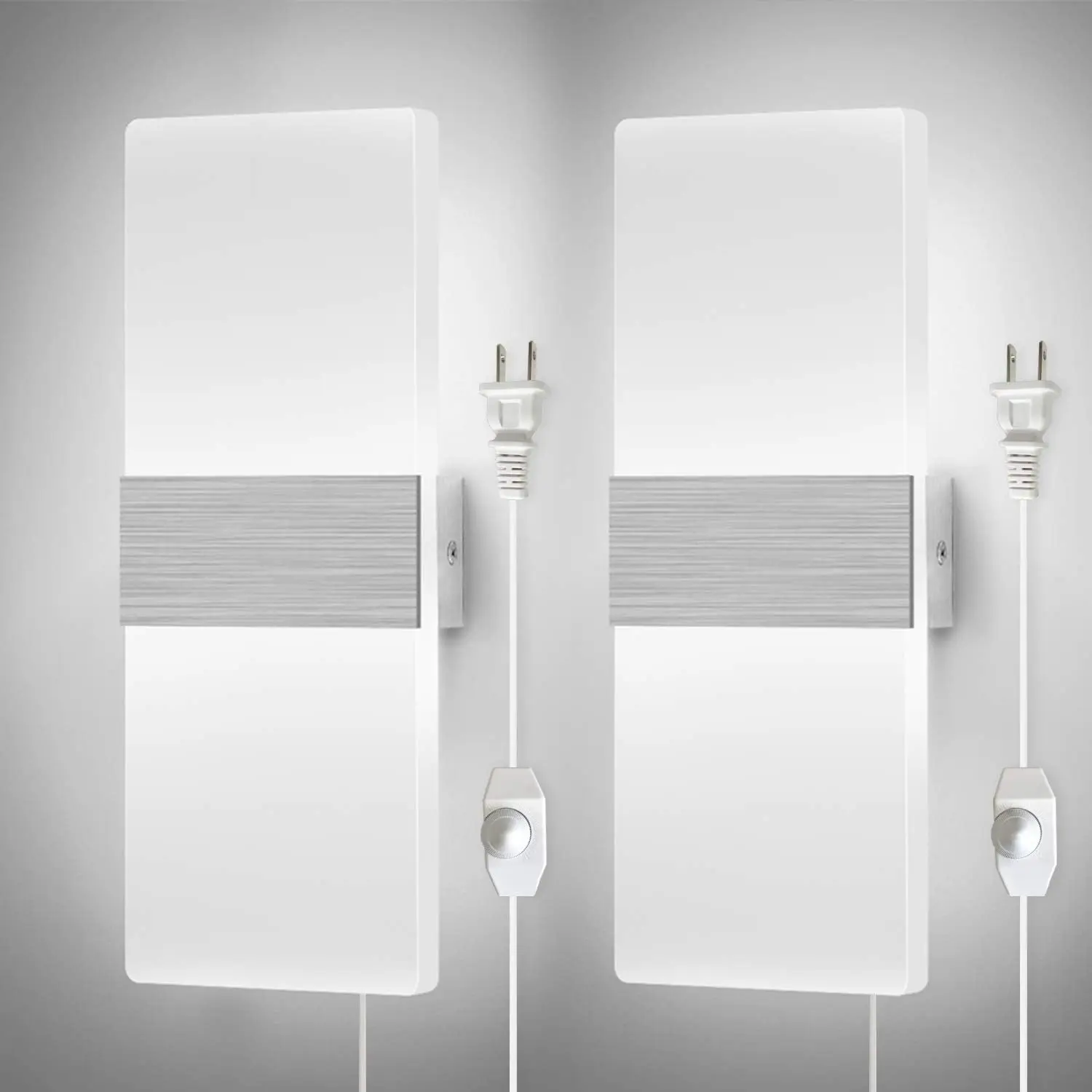 Lightess Dimmable Wall Sconces Plug in Set of 2, Modern Lamp 12W Acrylic LED Light Fixture for Living Room Bedroom Corridor