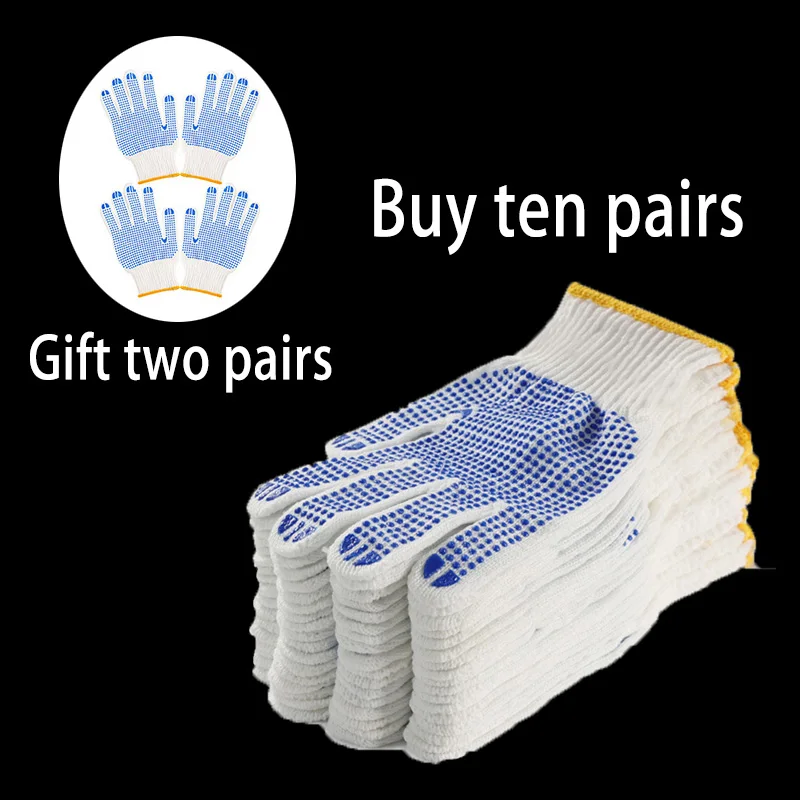 ถุงมือทำงานคู่หรือ12คู่กันลื่นพีวีซีจุดความปลอดภัยป้องกันผ้าฝ้ายสำหรับช่างทาสีการก่อสร้างอุตสาหกรรม