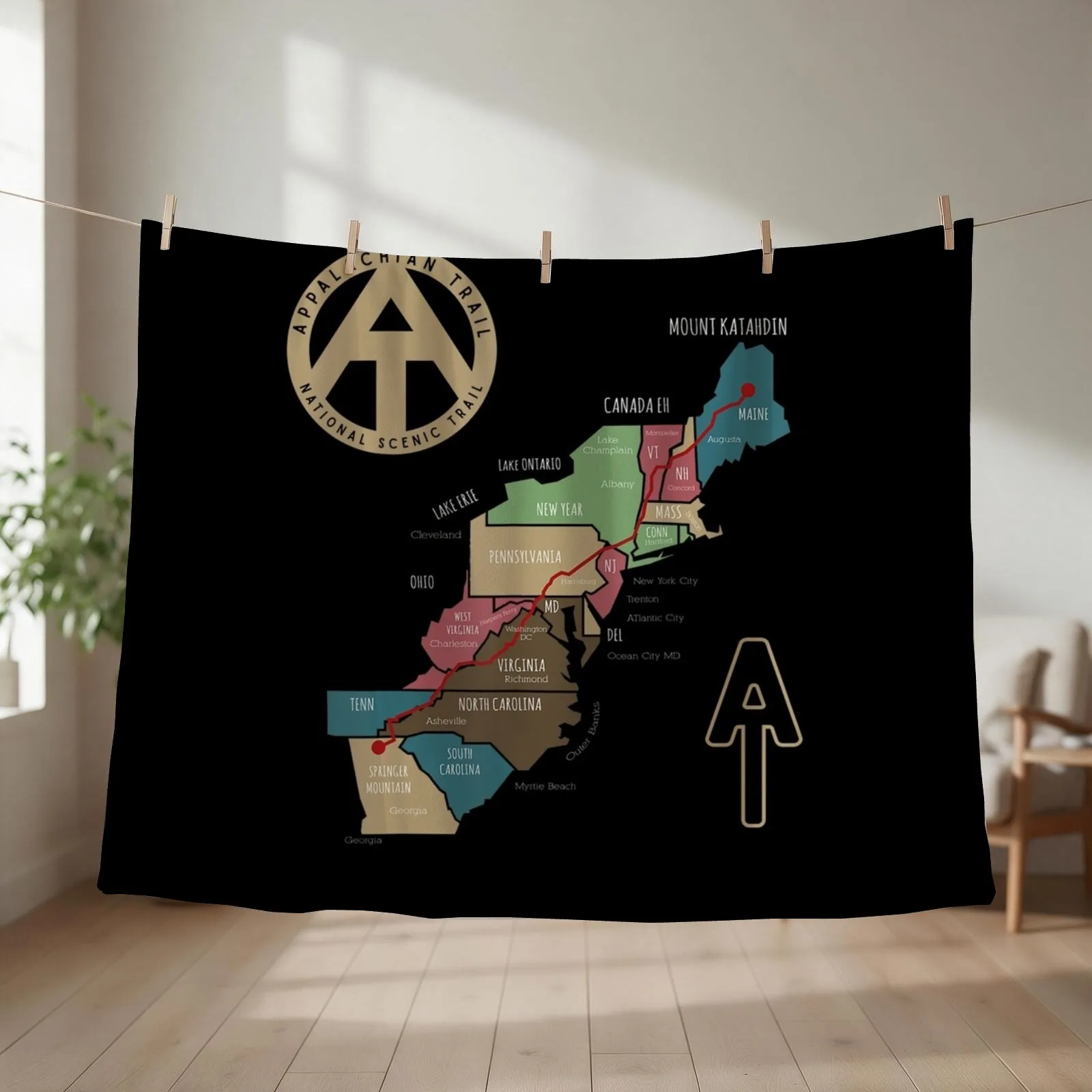 Appalachian Trail Hiking Map Throw Blanket Travel Soft Plaid blankets ands Plush Blankets