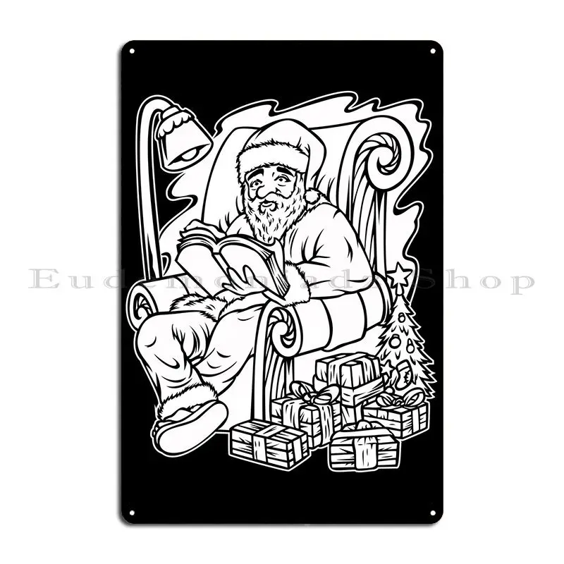 سانتا أبيض وأسود 01 علامة معدنية إنشاء جدار الكهف نادي المطبخ تين تسجيل ملصق