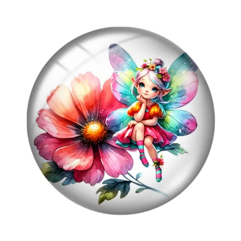 Dreamy Angel Flower 12mm/18mm/20mm/25mm Round Photo Glass Cabochon Demo Flat Back Making Findings
