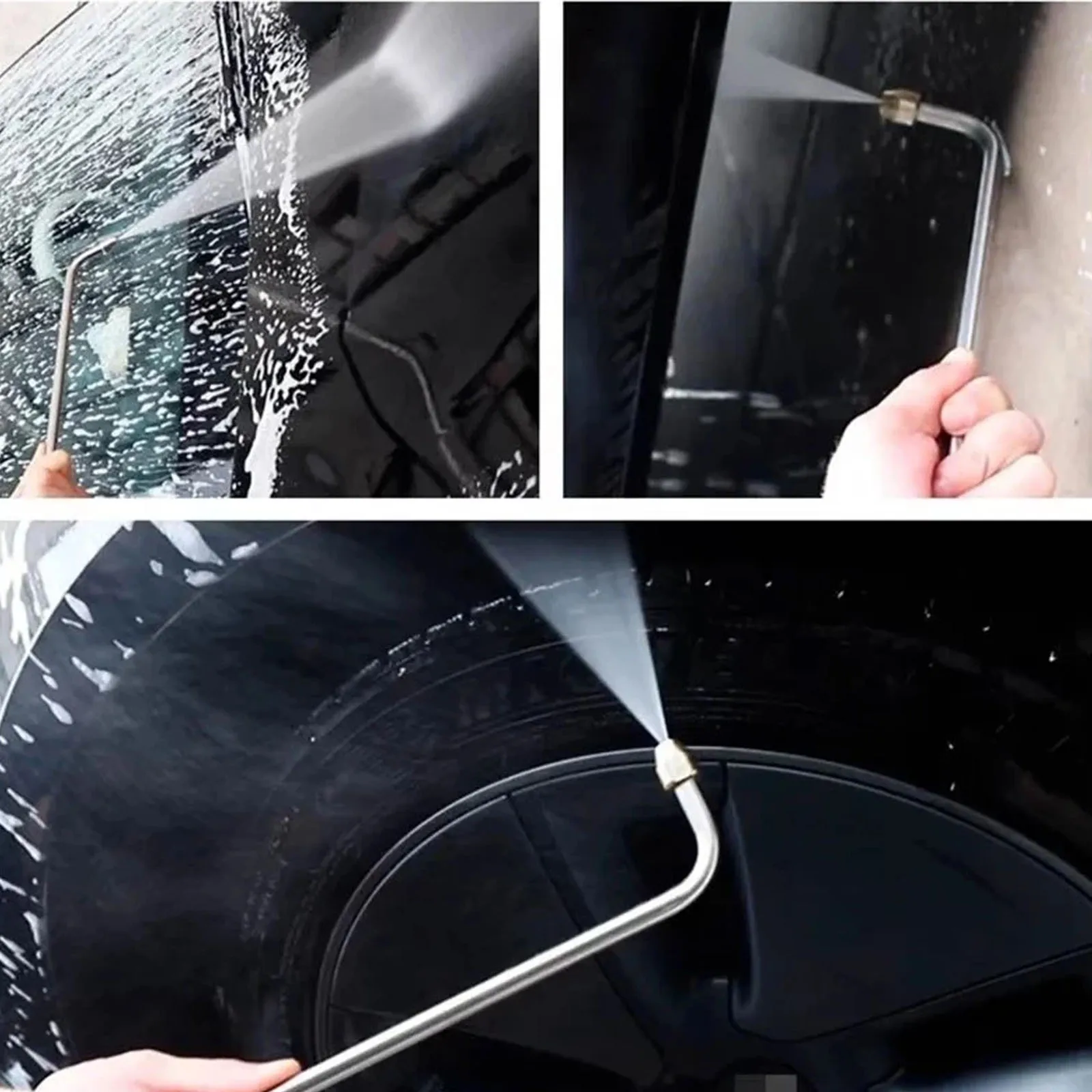 3Pcs Car Washer Metal Rod Stainless Steel High Pressure Washer Extension Wand 1/4in Quick Connect for Gutter Cleaning Tools