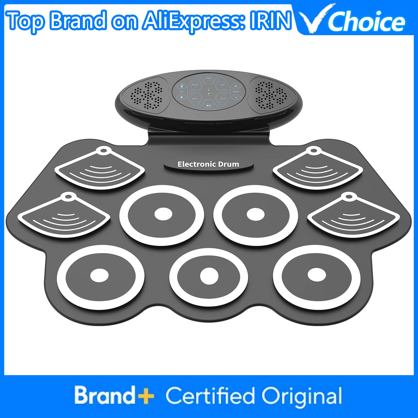 Kit Batteria Elettronica IRIN Portatile Pieghevole con Bluetooth MIDI, Pad per Batteria con Doppi Pedali, Cuffie Silenziose per Pratica, Apprendimento e Registrazione