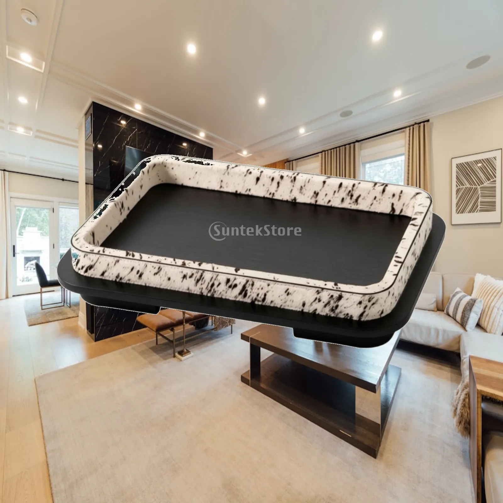 Wooden Tray with Horsehair Speckled Decorative Tray for Coffee Table, Living Room, Reception Area