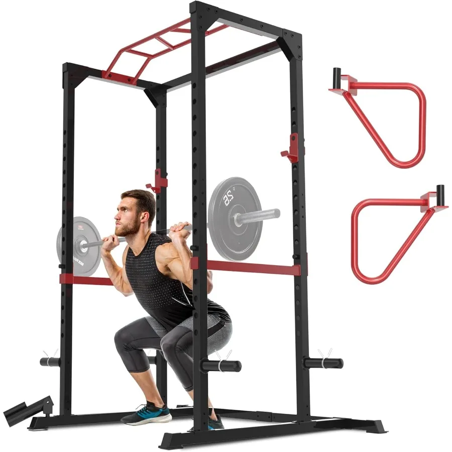 Power Cage Squat Rack con Cable desplegable LAT opcional Crossover, capacidad de 800 lb, barra de dominadas multiagarre, barras de seguridad ajustables St
