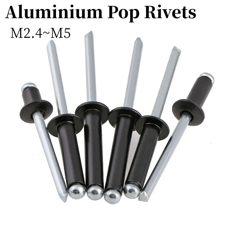 Remaches ciegos de aluminio M2.4 M2.8 M3.2 M4 M5, remaches Pop negros, cabeza de hongo, rotura de mandril, remaches ciegos, tirador de uñas, remache de núcleo
