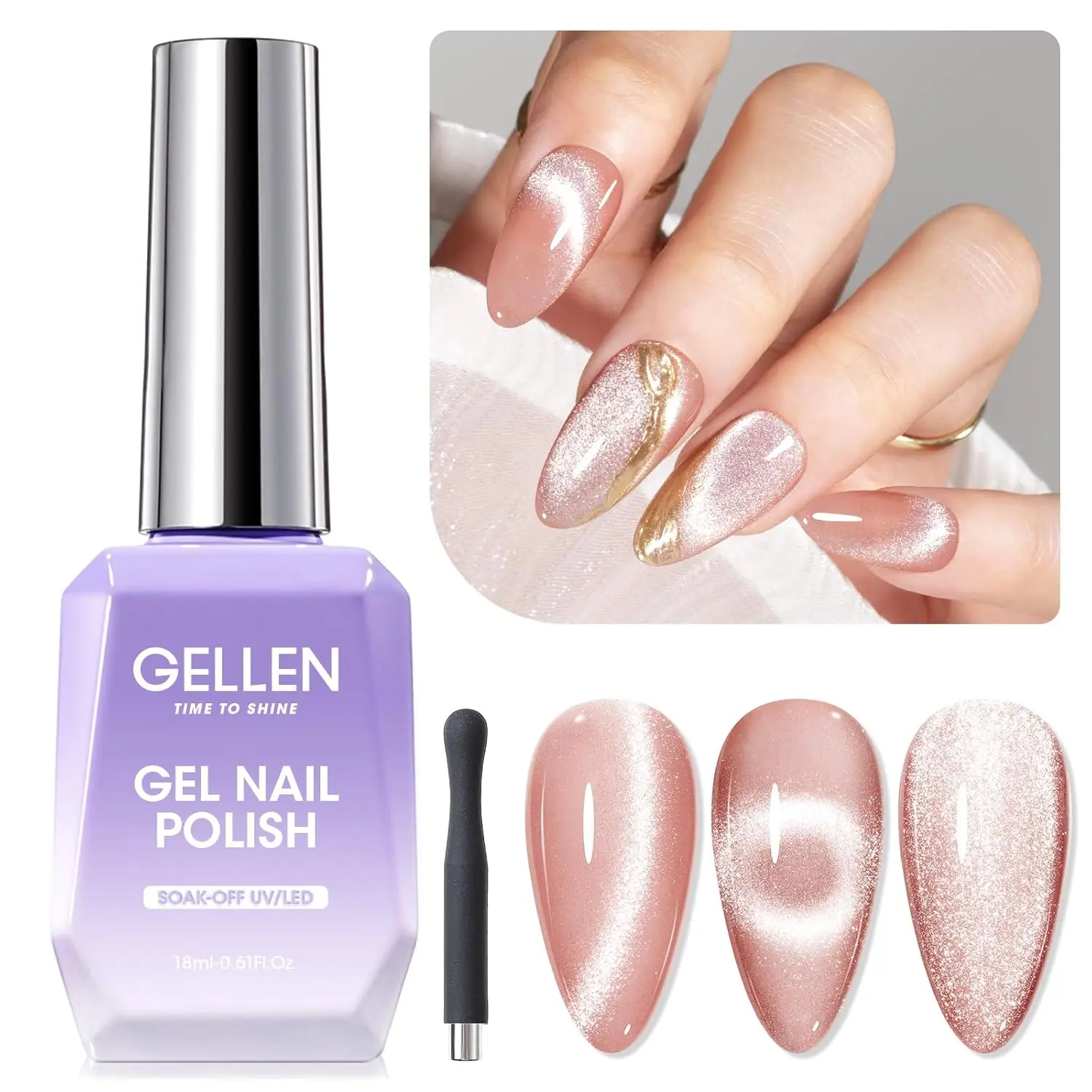 

GELLEN 18ml Hot Nude Cat Eye Gel Nail Polish Magnetic Glitter Holographic Gel Polish with Magnet Stick Nails Soak Off LED Art