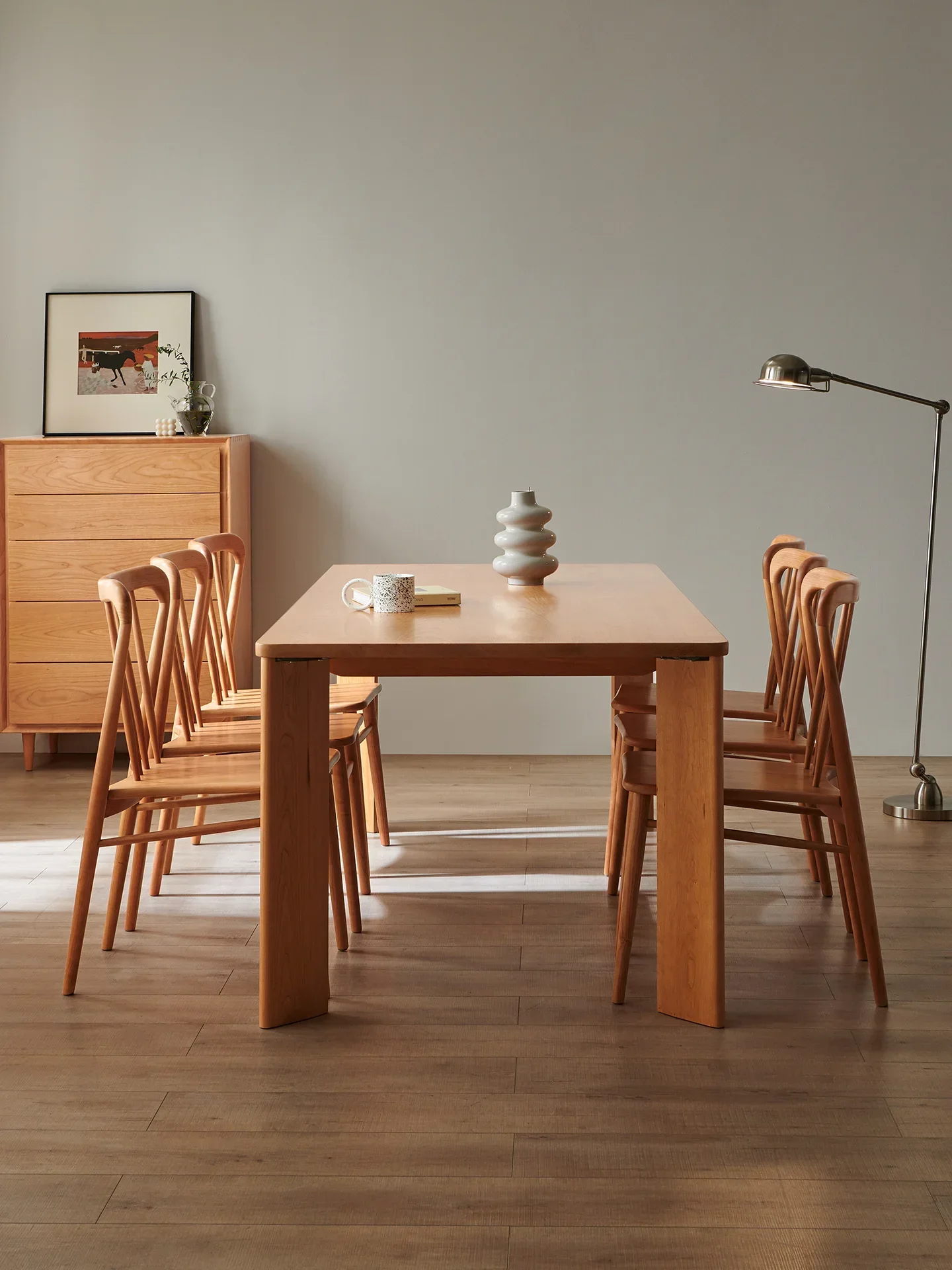 Cherry Wood Nordic Japanese Family Dining Table Living Room Full Solid Wood Large Deskn29n29