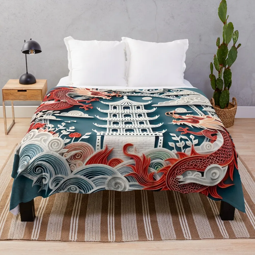 Papercraft Red Dragon Throw Blanket Bed Fashionable warm winter Weighted Extra Large Throw Blankets