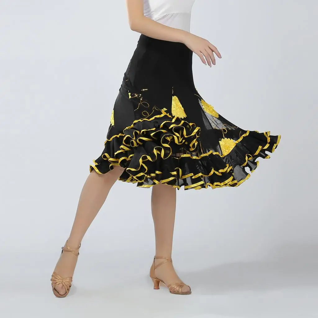 Modern Latin Dance Dress Sequins Swing Skirt Ballroom Dancing Outfit for Waltz Tango Cha Cha Social Event