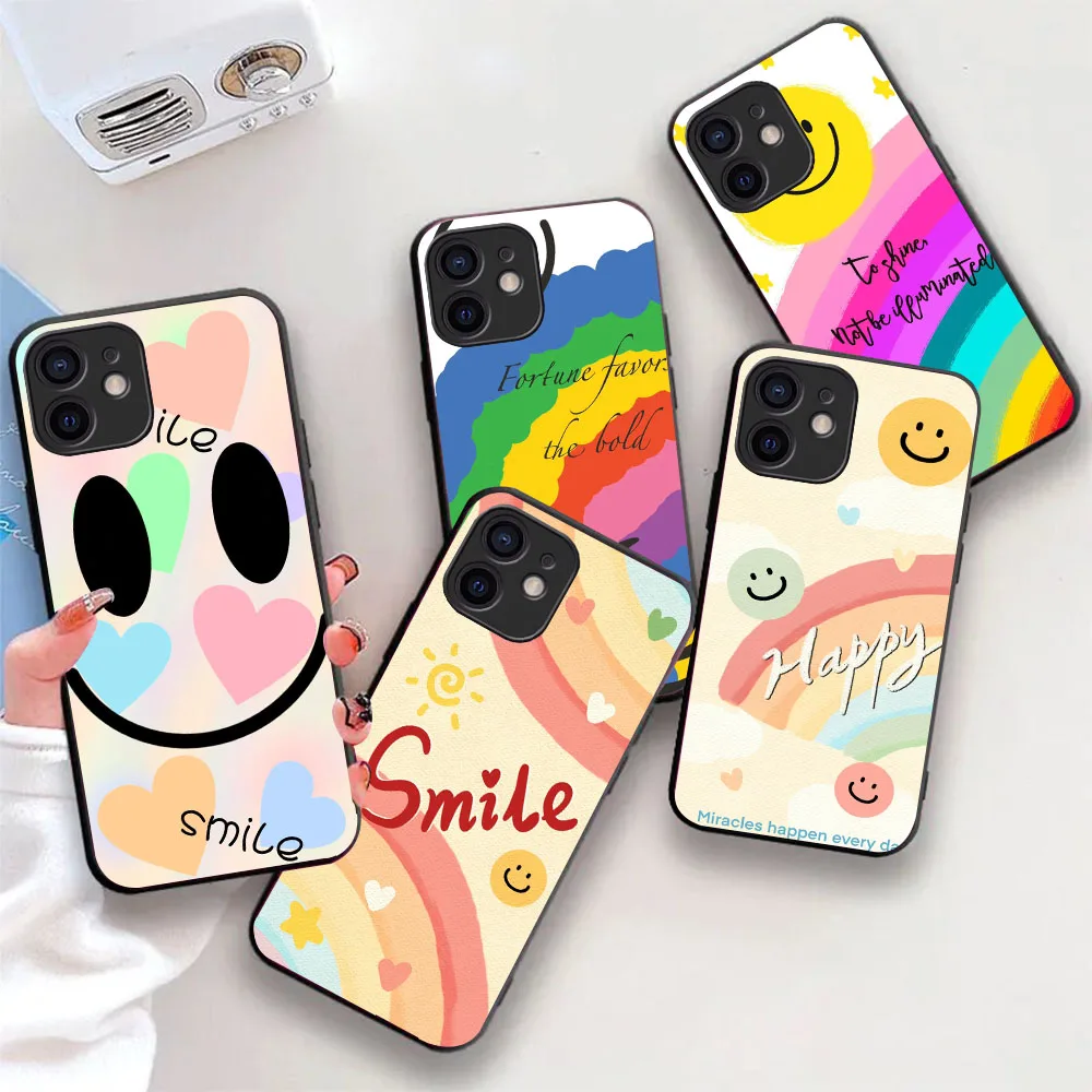 Flexible TPU Case For iPhone X XS 7 8 11 14 15 Plus Pro Max WX-59 Rainbow Smile