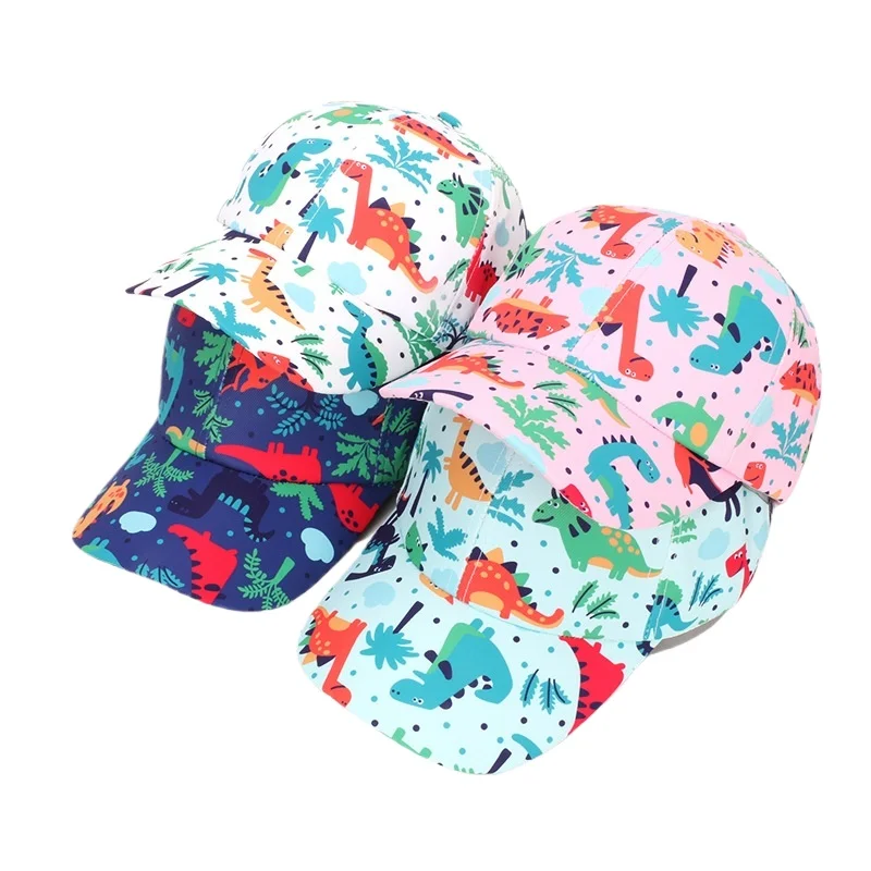 New Spring Autumn Cotton Sun Hats for Kids Baby Summer Snapback Hat Baby Girls and Boys Cartoon Dinosaur Children Baseball Cap