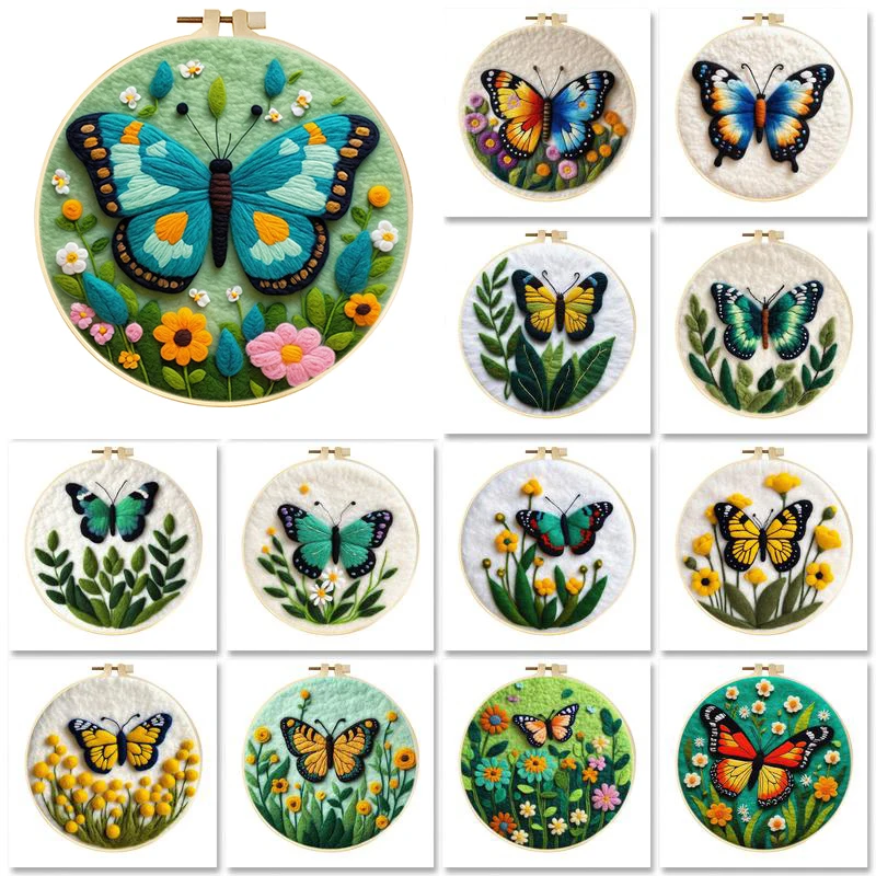 

GATYZTORY Butterfly Pattern Wool Felting Painting Kit Kit Beautiful Flower Funny Diy Felt Crafts Package Felt Needle For Gift