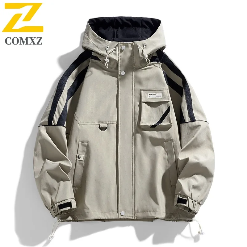 

COMXZ Jacket 2024 Spring Autumn Teens Unisex Waterproof Hooded Coat Casual Streetwear Trendy Lightweight Windproof