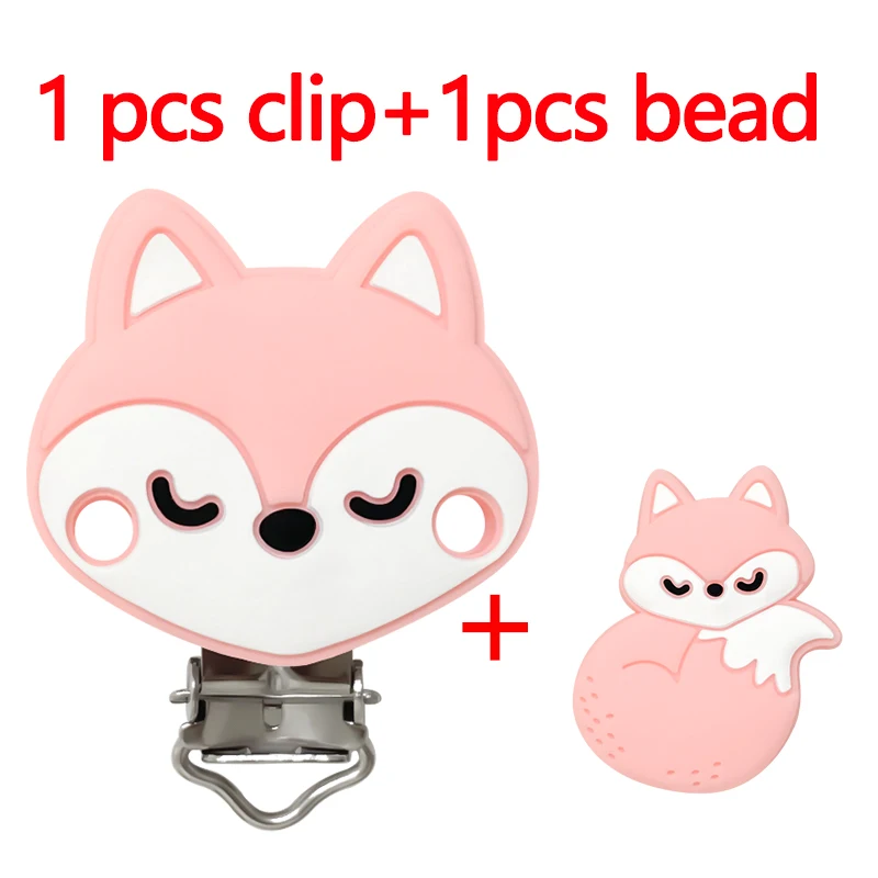 2pcs/set Silicone Panda Fox Squirrel Pacifier Clip Molar Bead DIY Pacifier Chain Jewelry Accessories
