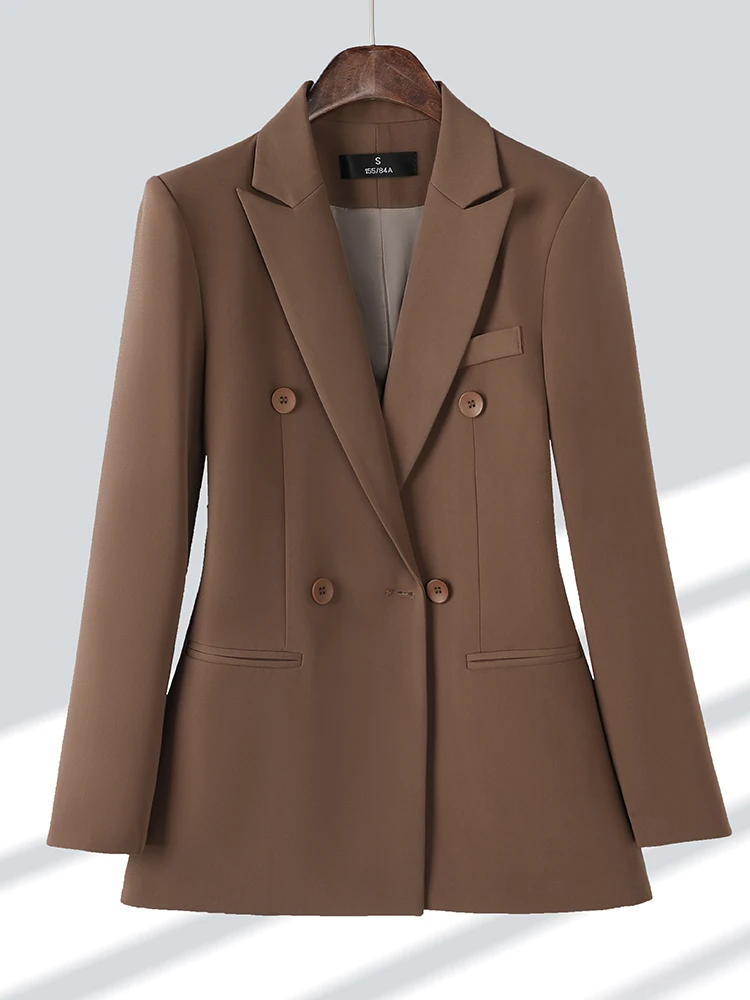 Blue Apricot Coffee Black Women Formal Blazer Ladies Female Long Sleeve Double Breasted Straight Jacket Coat