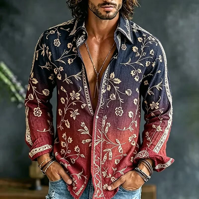 Men's Japanese Style 3D Printed Surfing Shirt, Loose Fitting Cultural Leisure Vacation Shirt Clothing