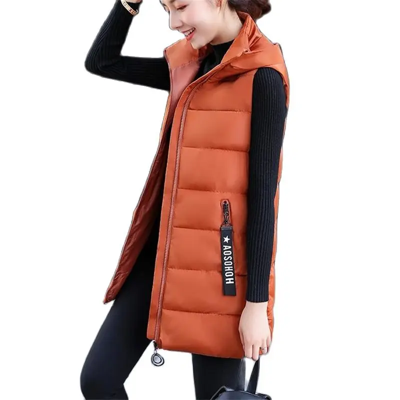 

Long Vests Autumn Winter Women Waistcoat Female Sleeveless Jacket Hooded Warm Thicken Cotton Student Coats Casacas Para Mujer