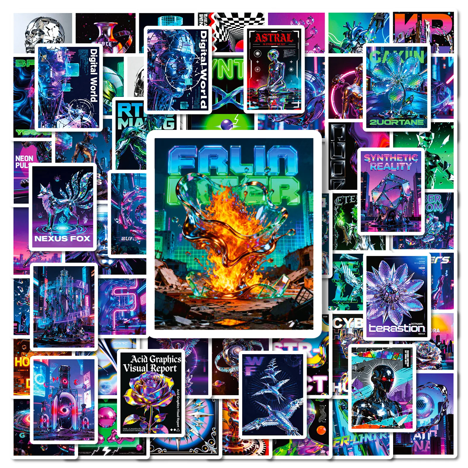 56PCS Punk Style Stickers Waterproof Cool Robot Graffiti Decoration DIY Notebook Suitcase Guitar Refrigerator Phone Decals Toys