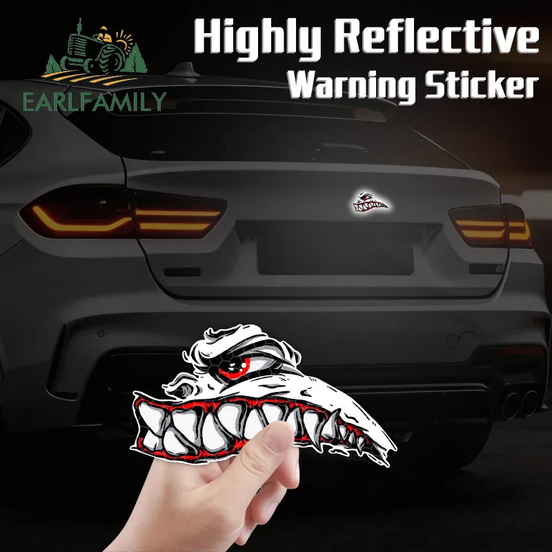 EARLFAMILY Adesivo Refletivo Demon Fangs para Carro, Van, Moto e Capacete - À Prova de Arranhões, Impermeável, Estilo Racing, Drifting, JDM, Personali