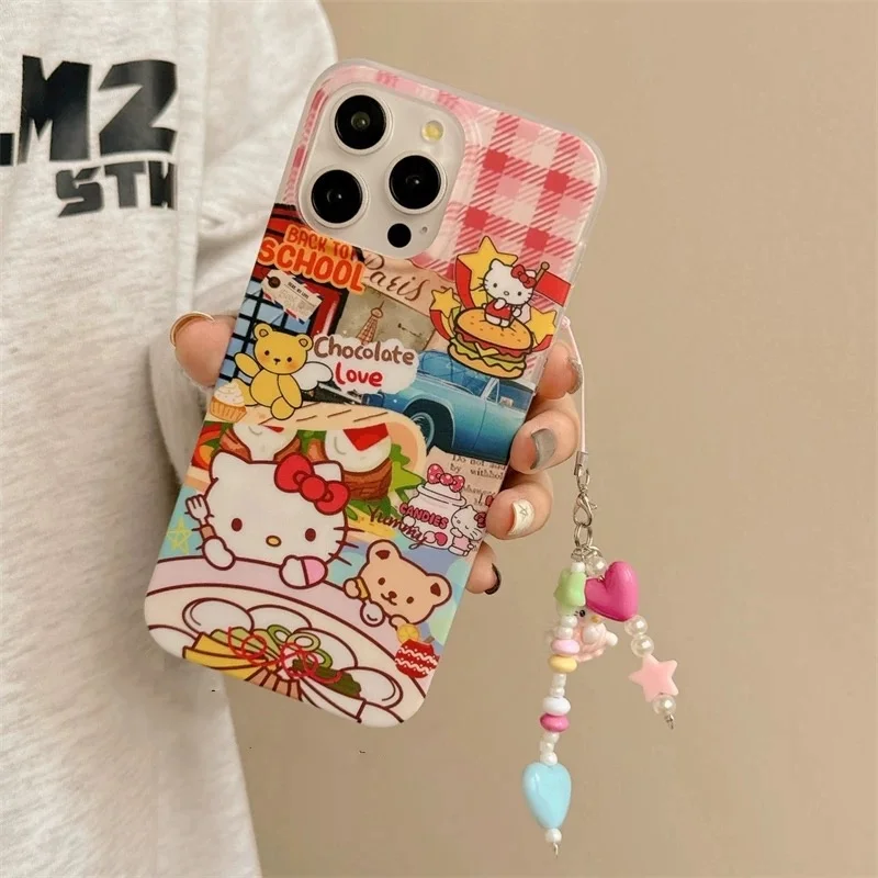 Cute Cake Burger Hello Kitty Hello Kitty Bear Phone Case For iPhone 11 12 13 14 15 16 Pro Max Lattice Cartoon Car Kitty Cover