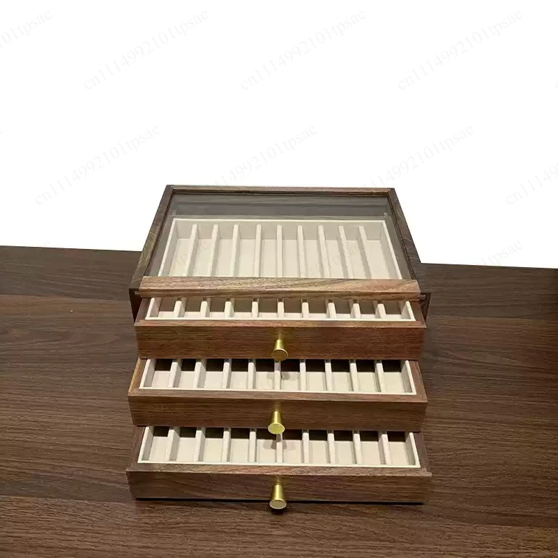 Large capacity drawer box - Black walnut storage box - Multi layer drawer display box - Brass handle
