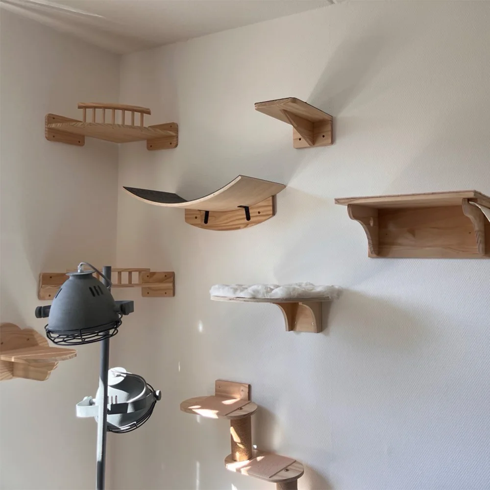 Puente colgante para gatos en madera maciza con escalera de sisal
