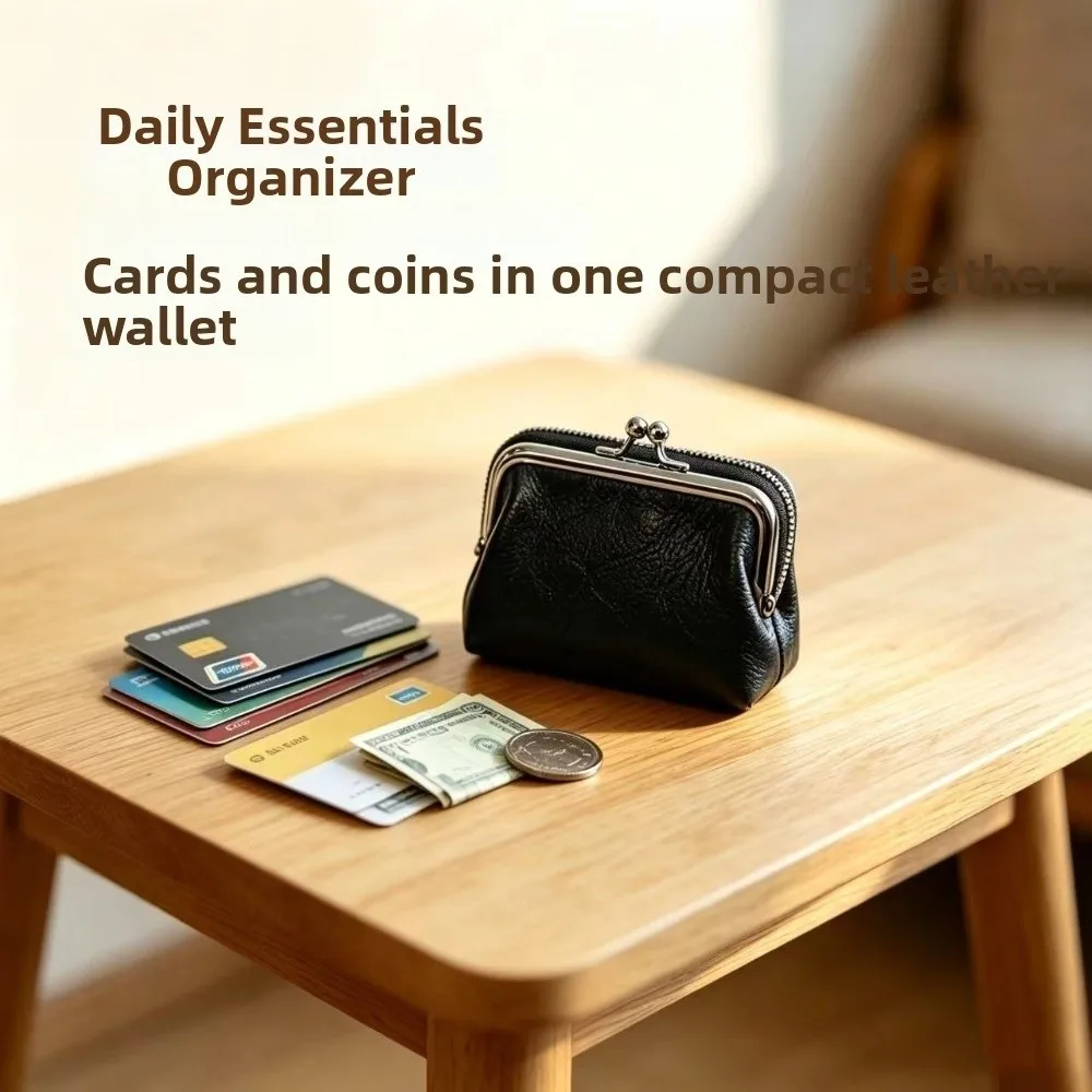 New PU Coin Purse Two-in-One Structure Clasp Closure Change Purse Vintage Style Metal Frame Card Holder Women