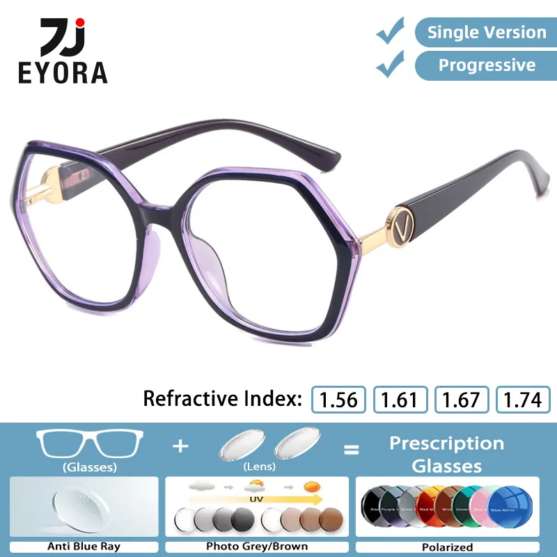

EYORA Currents Polygon Reading glasses for Women Myopia and Hyperopia Anti Blue Light Progressive Photochromic glasses Lenses