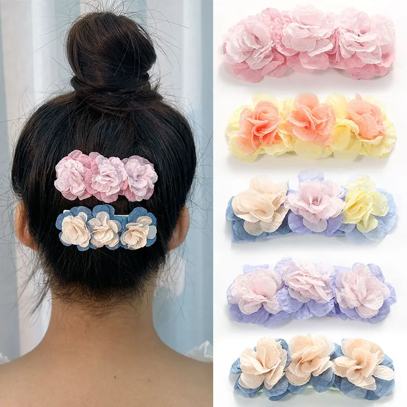 Korean Version New Trend Metal Multi-color Flower BB Clip Campus Party Elegant Hair Clip Girl Cute Hair Accessories Wholesale