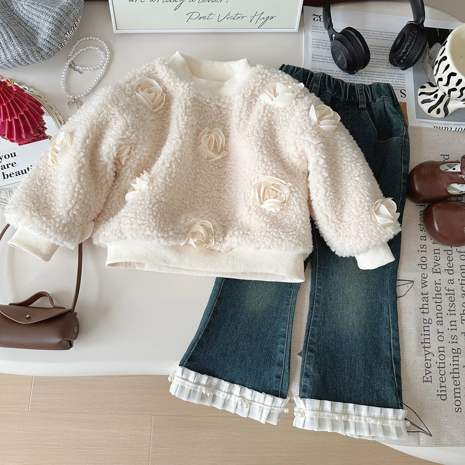 

Winter Girls Sweatshirt Clothes Kids Baby Girl Sweet Flower Tops Children Fleece Thicken Warm Pullover Shirt for Girl Outfits