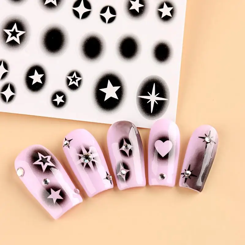 Black Stars Nail Stickers Blooming Gradient Hollow Starlight Hexagram Heart Butterfly Dark Style Cool Girl Manicure Decal LS-J56